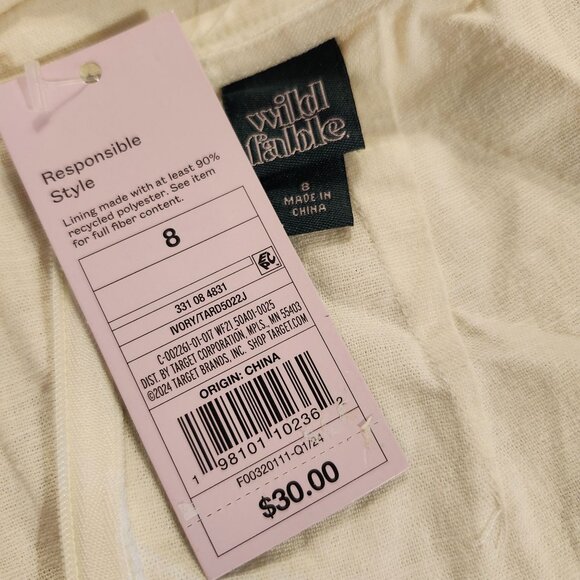 Wild Fable Women’s Size 8 (medium) Ivory Linen Midi Slip Dress Lace Tie‑Back NWT - Picture 6 of 6